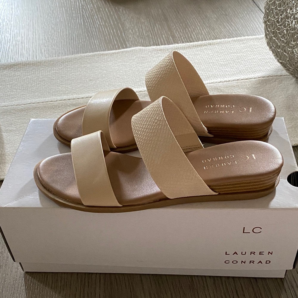 LC Lauren Conrad Beige Slide Sandals